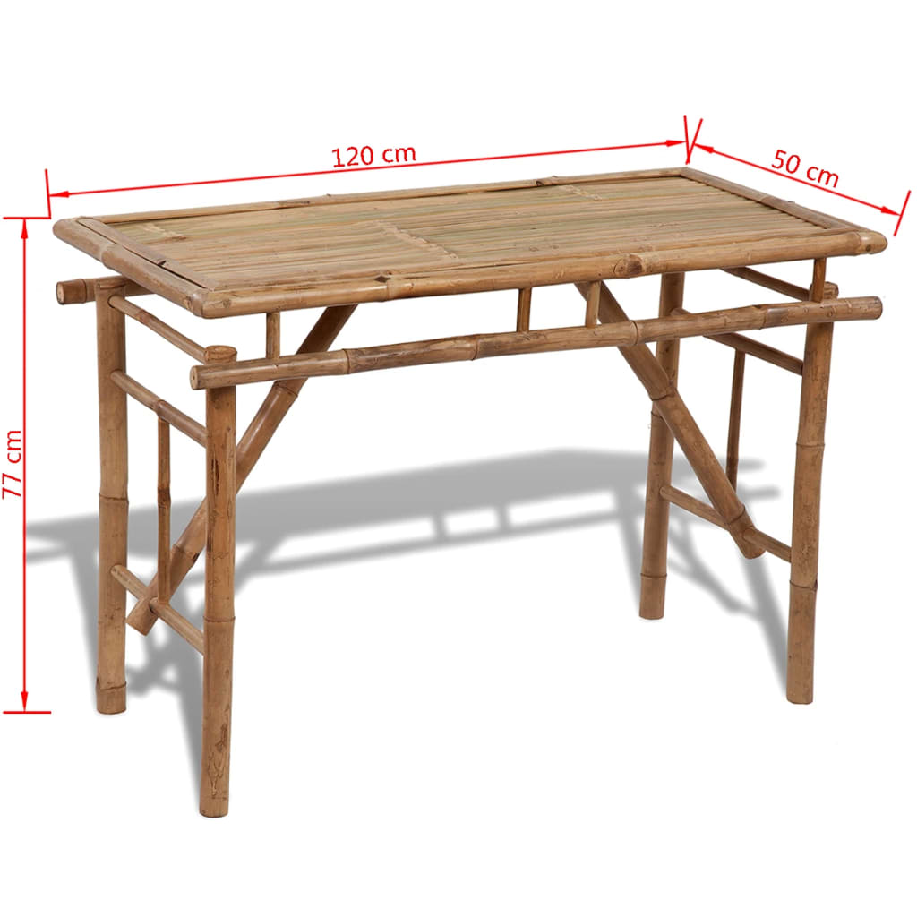 vidaXL összecsukható bambusz kerti asztal 120 x 50 x 77 cm