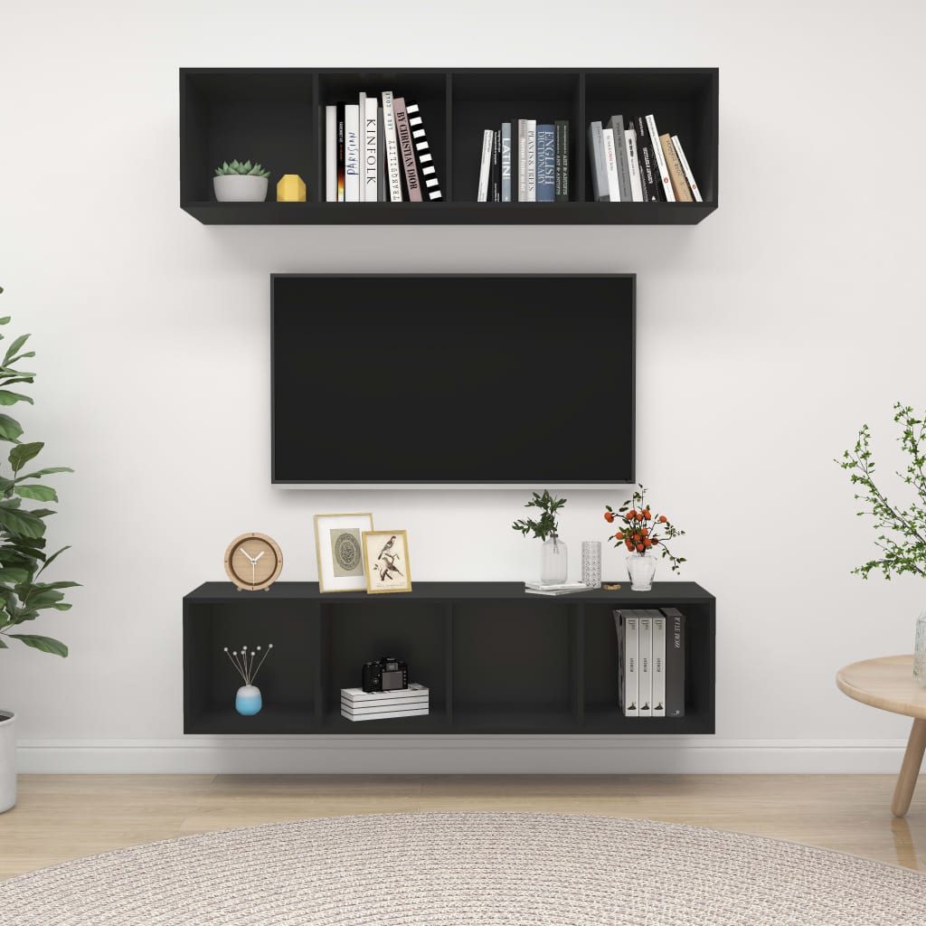 vidaXL 2 db fekete forgácslap falra szerelhető TV-szekrény