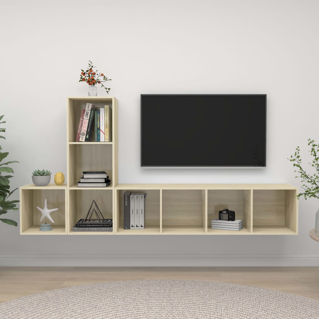 vidaXL 3 részes tölgyszínű forgácslap TV-szekrény szett