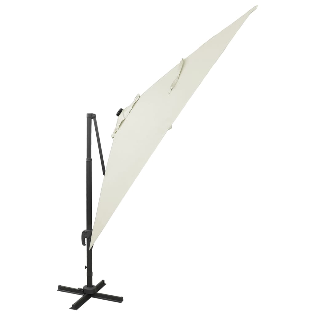 vidaXL homokszínű konzolos napernyő rúddal és LED-fényekkel 300 cm