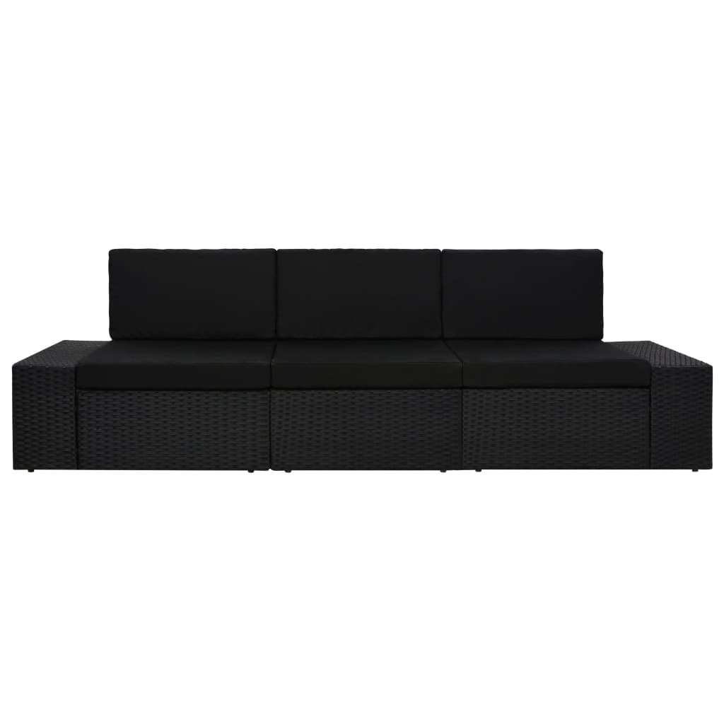 vidaXL 3 személyes fekete elemes polyrattan kanapé