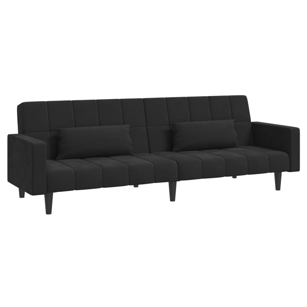 vidaXL kétszemélyes fekete bársony kanapéágy két párnával