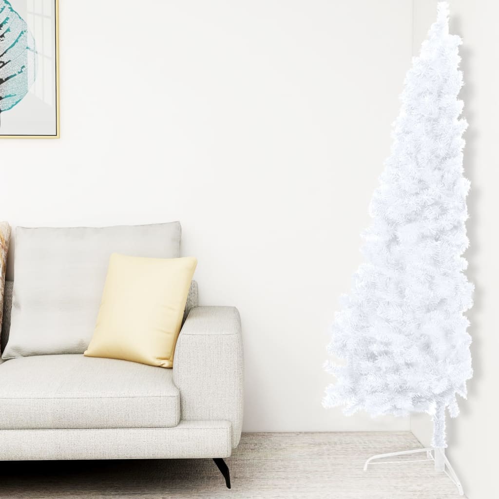vidaXL fehér PVC megvilágított fél műkarácsonyfa állvánnyal 210 cm
