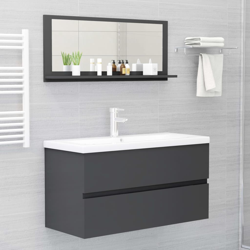 vidaXL szürke forgácslap fürdőszobai tükör 90 x 10,5 x 37 cm