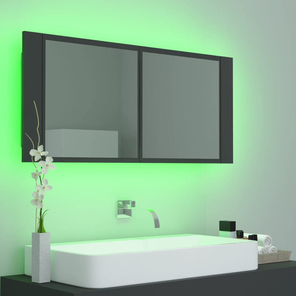vidaXL szürke akril LED-es tükrös fürdőszobaszekrény 100x12x45 cm