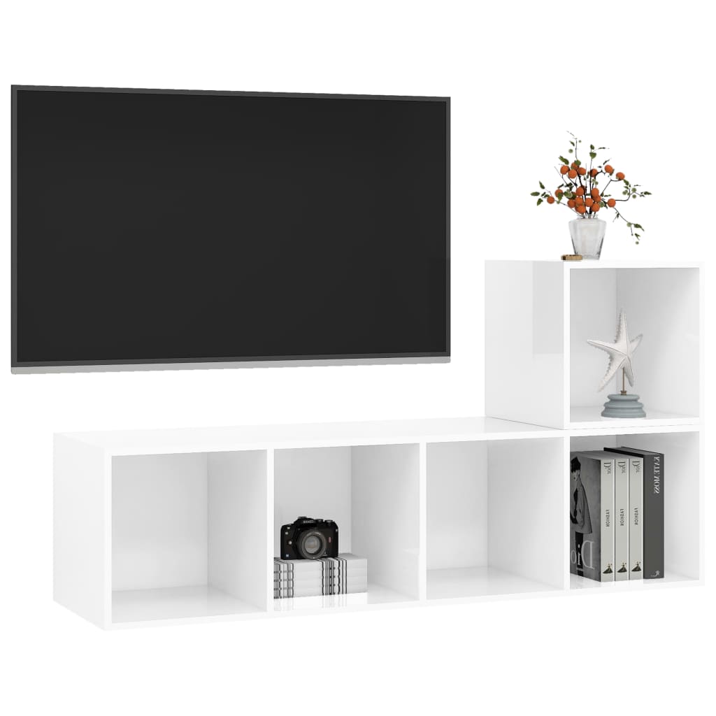 vidaXL 2 részes magasfényű fehér forgácslap TV-szekrény szett