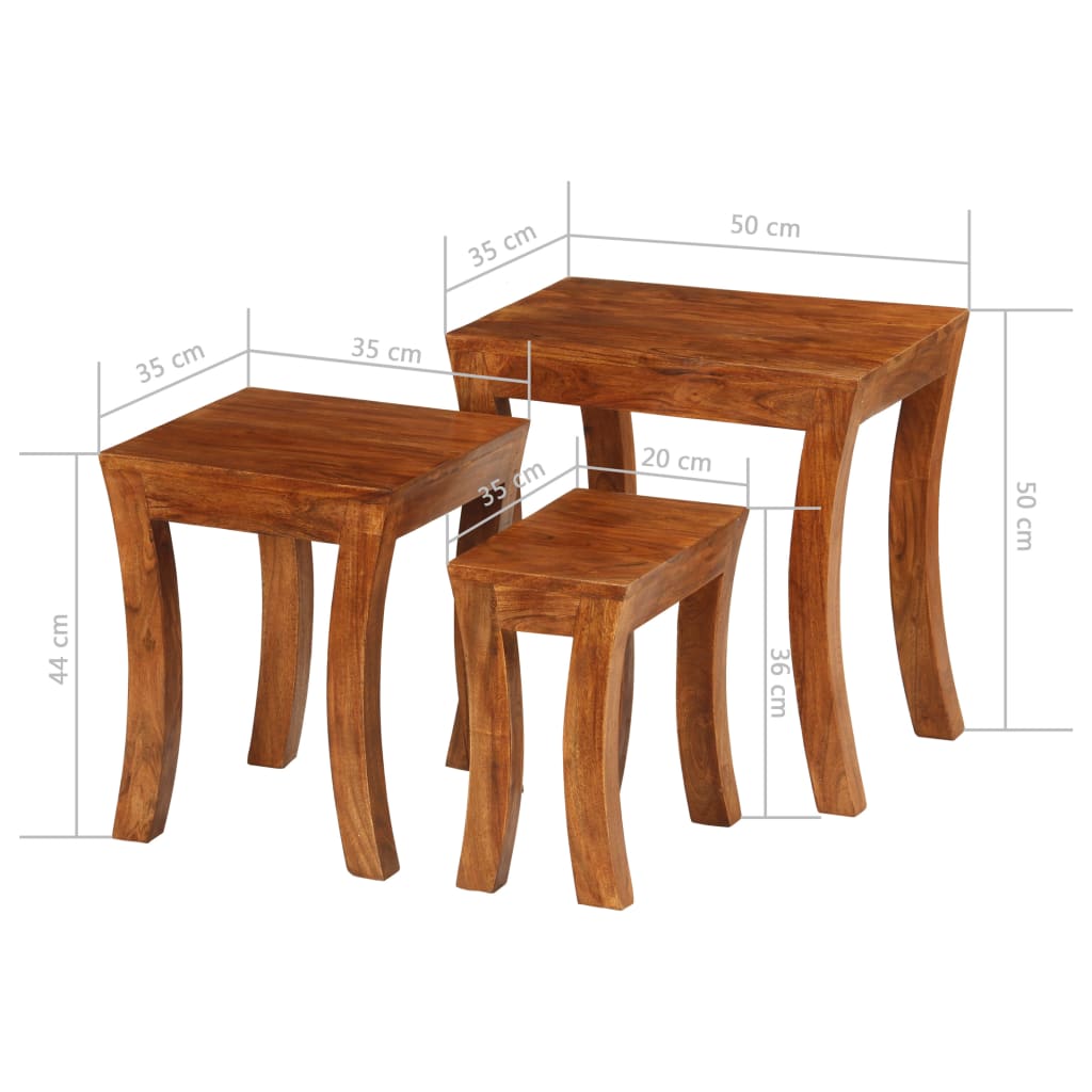vidaXL 3 részes barna akácfa egymásba tolható asztal szett 50x35x50 cm