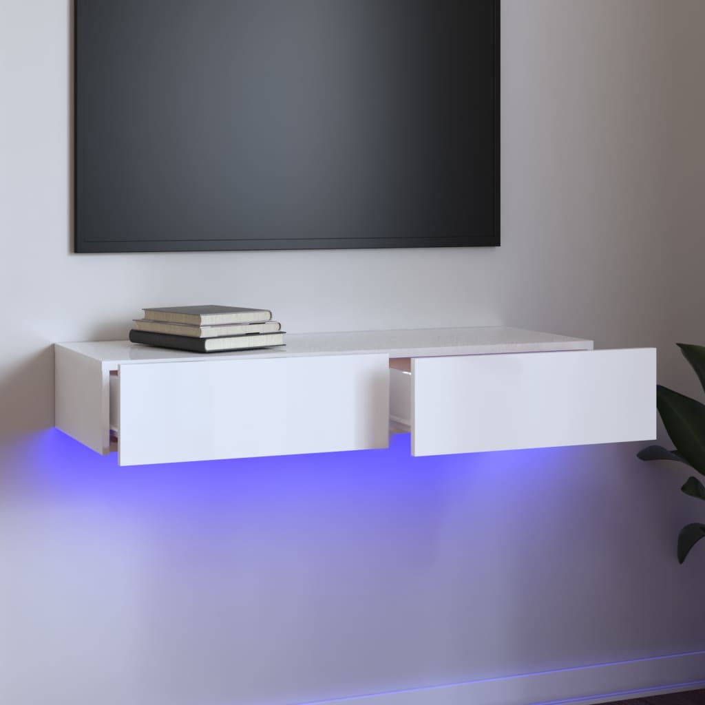 vidaXL magasfényű fehér TV-szekrény LED lámpákkal 90 x 35 x 15,5 cm