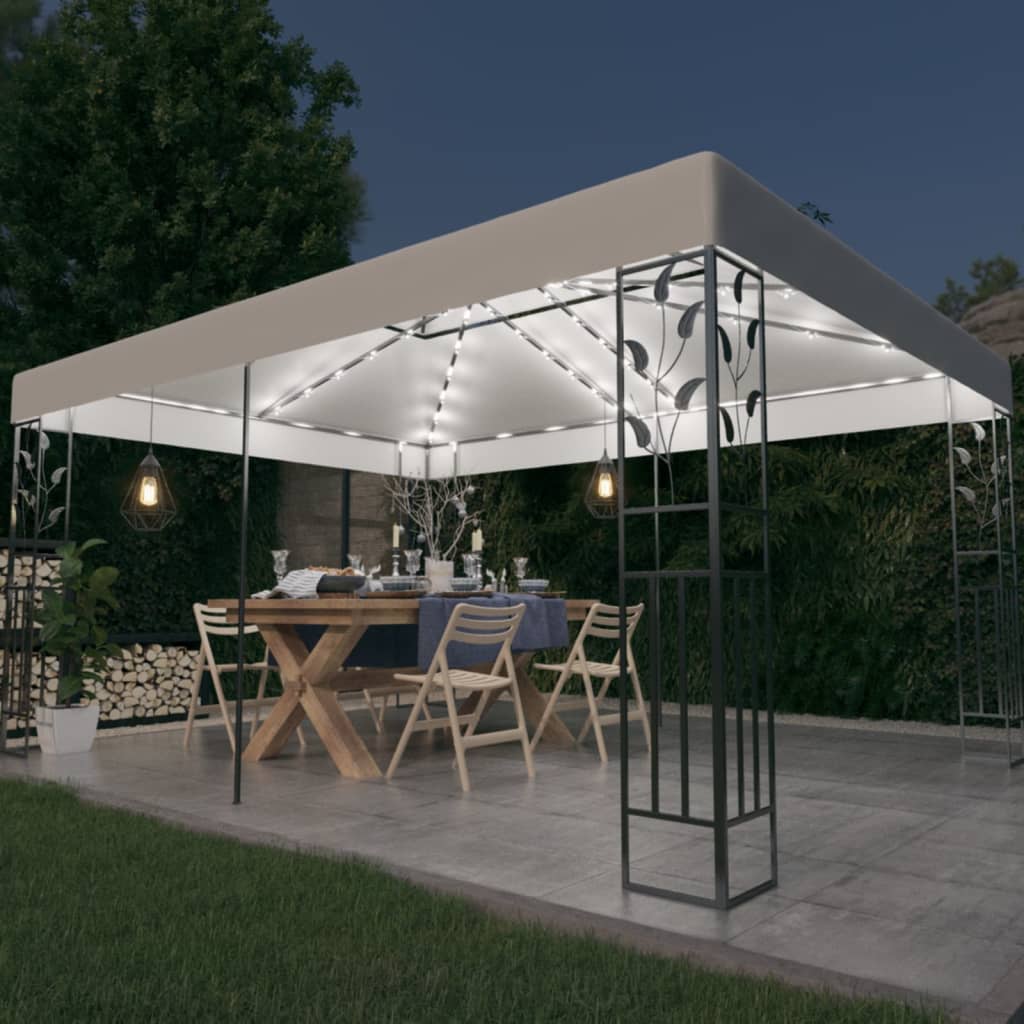 vidaXL fehér dupla tetős pavilon LED fényfüzérrel 3 x 4 m