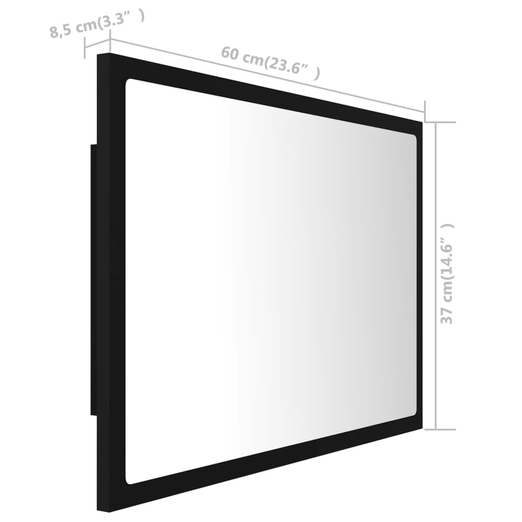 vidaXL fekete akril LED-es fürdőszobai tükör 60x8,5x37 cm