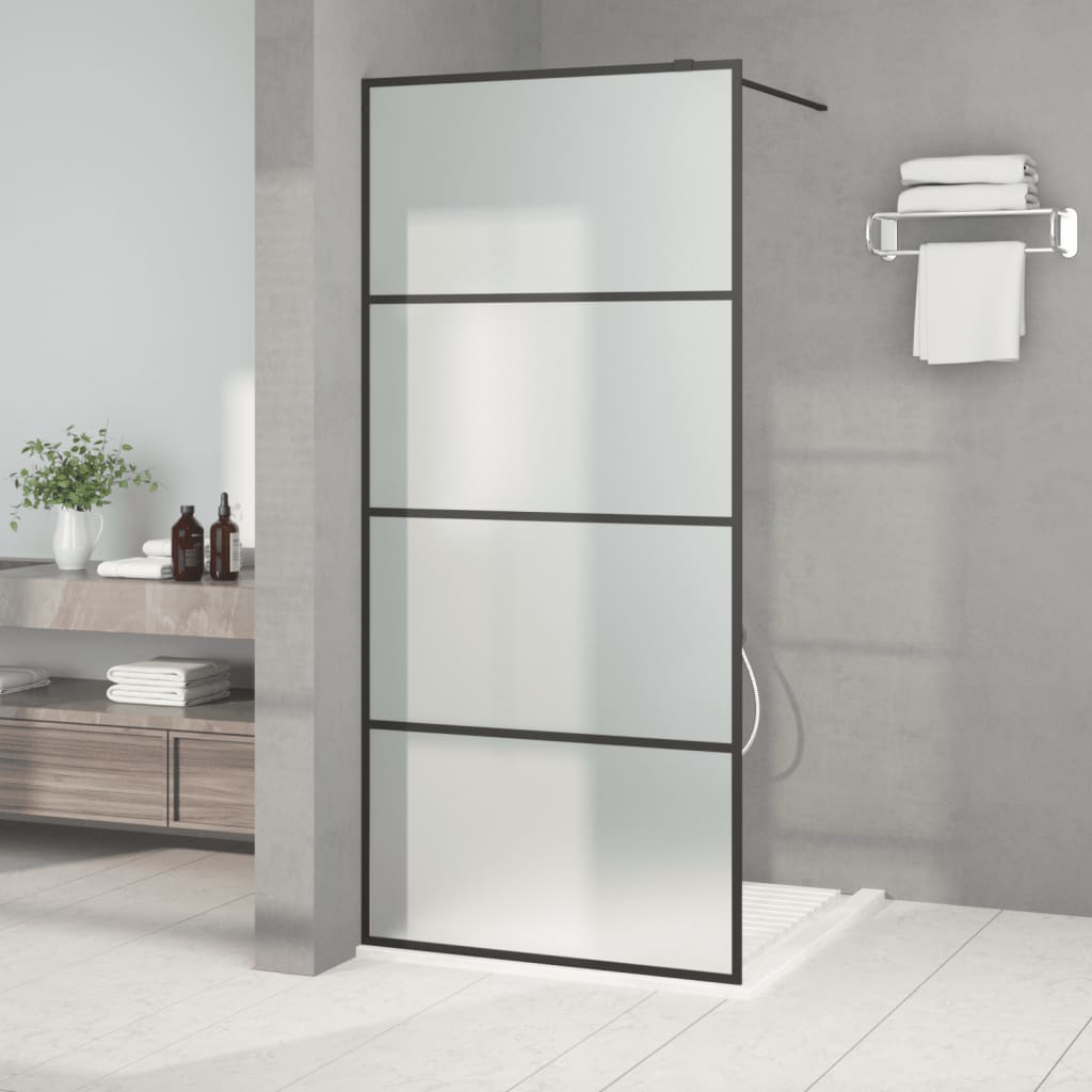 vidaXL fekete ESG tejüveg zuhanyfal küszöb nélküli zuhanyhoz 90x195 cm