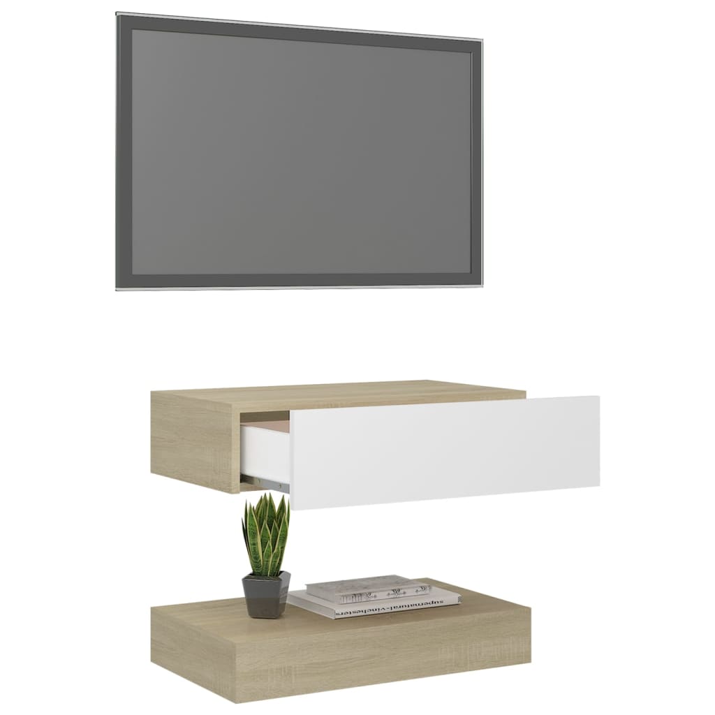 vidaXL fehér és sonoma színű TV-szekrény LED-del 60 x 35 cm
