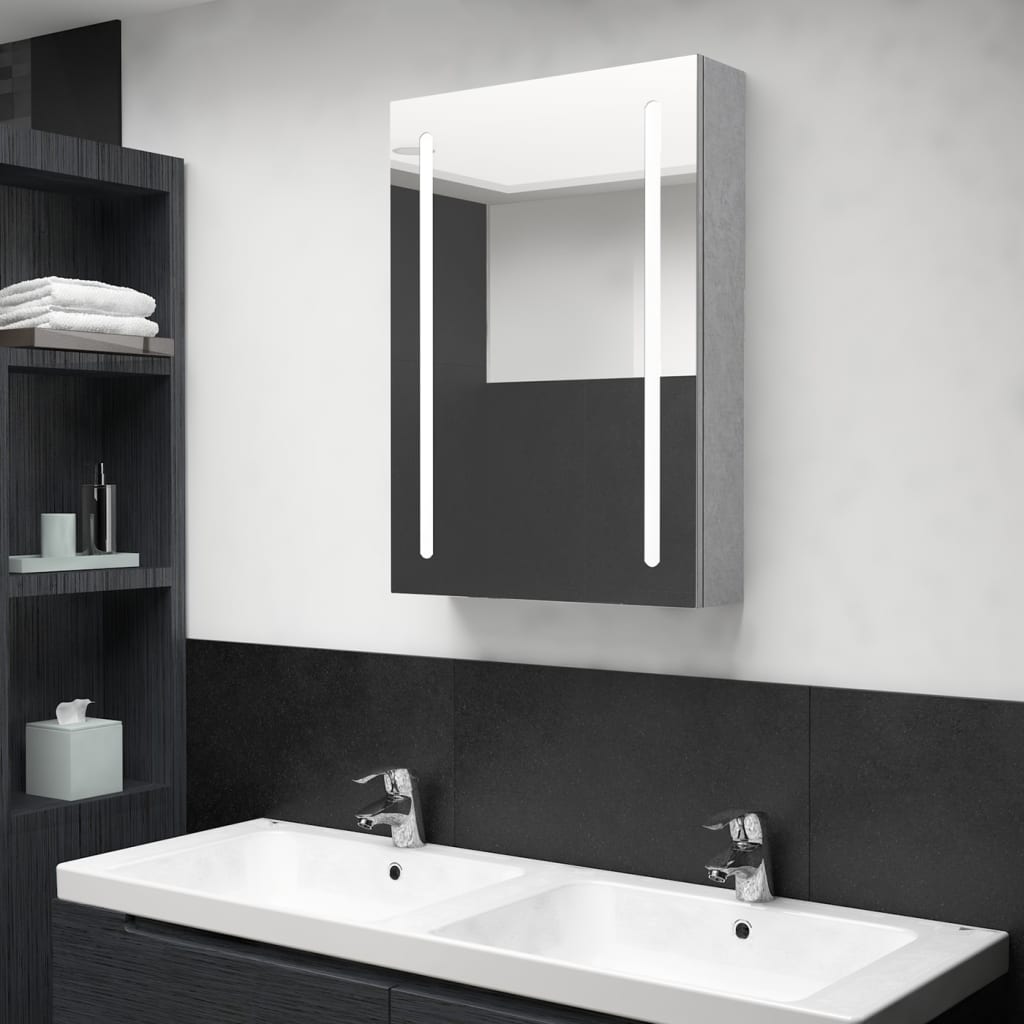 vidaXL betonszürke LED-es tükrös fürdőszobaszekrény 50 x 13 x 70 cm