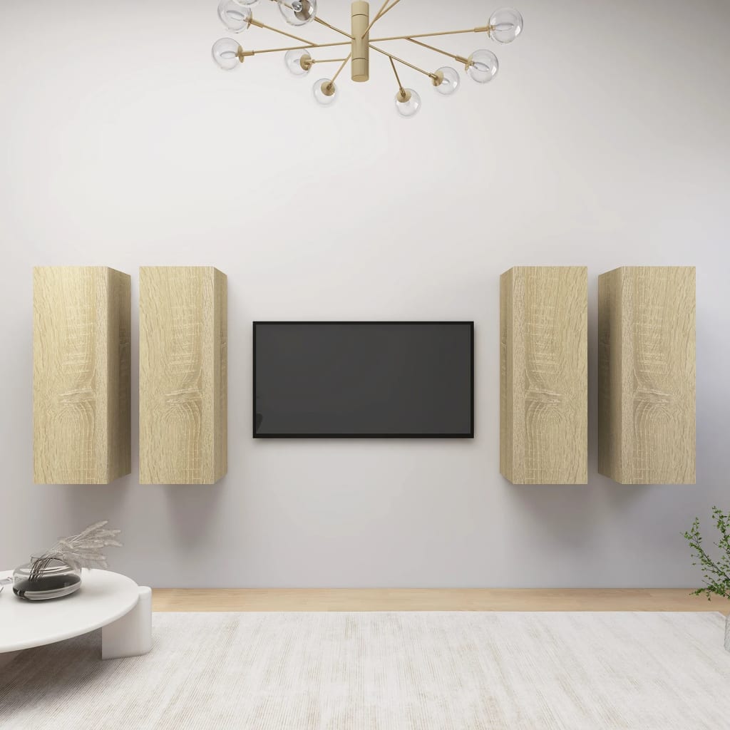 vidaXL 4 db sonoma-tölgyszínű forgácslap TV-szekrény 30,5 x 30 x 90 cm