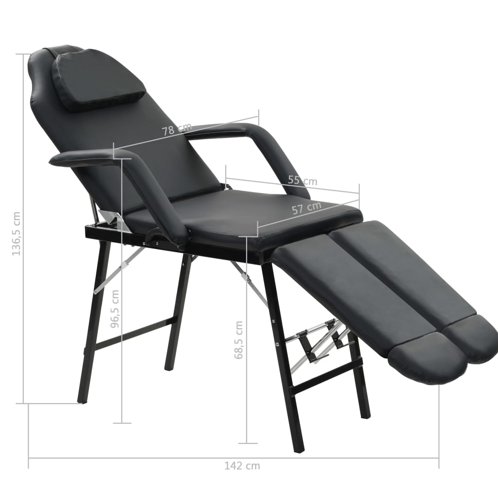 vidaXL hordozható fekete műbőr arckezelő szék 185 x 78 x 76 cm