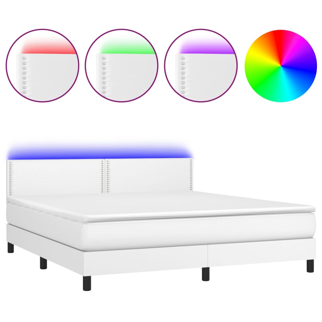 vidaXL fehér műbőr rugós ágy matraccal és LED-del 160x200 cm