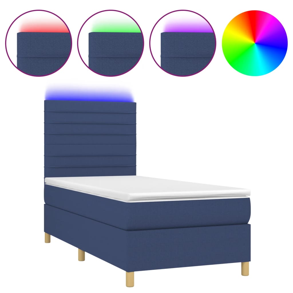 vidaXL kék szövet rugós és LED-es ágy matraccal 80 x 200 cm