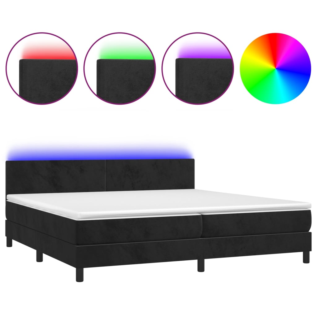 vidaXL fekete bársony rugós és LED-es ágy matraccal 200x200 cm